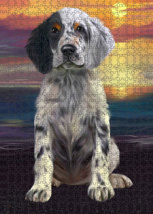 Sunset English Setter Dog Portrait Jigsaw Puzzle for Adults Animal Interlocking Puzzle Game Unique Gift for Dog Lover's with Metal Tin Box PZL119