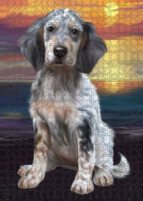 Sunset English Setter Dog Portrait Jigsaw Puzzle for Adults Animal Interlocking Puzzle Game Unique Gift for Dog Lover's with Metal Tin Box PZL120