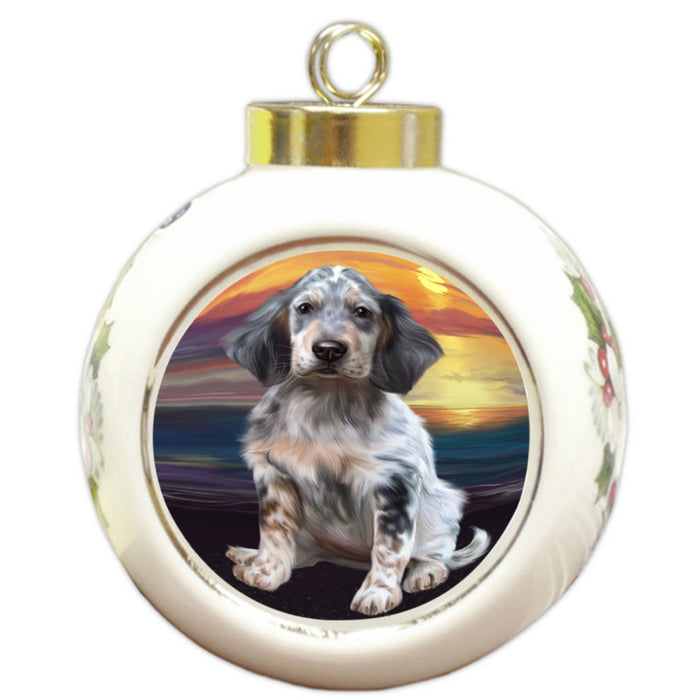 Sunset English Setter Dog Round Ball Christmas Ornament RBPOR58279
