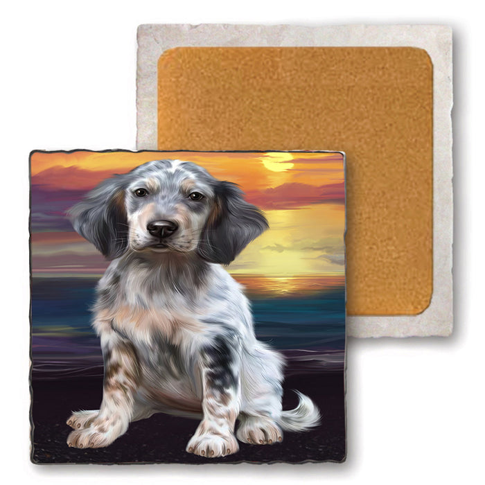 Sunset English Setter Dog Set of 4 Natural Stone Marble Tile Coasters MCST52152