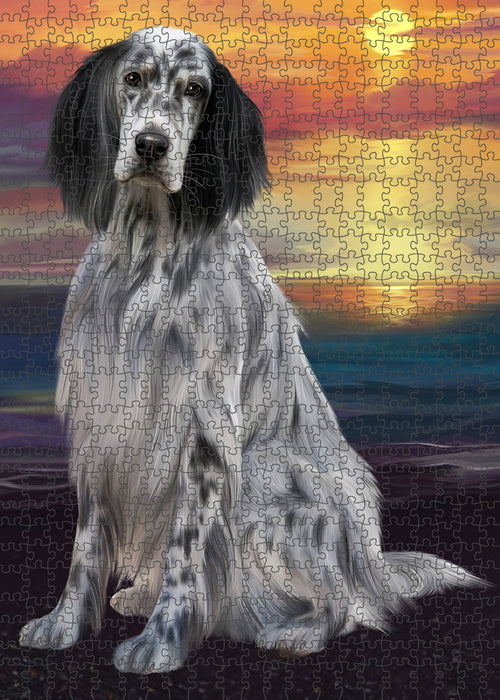Sunset English Setter Dog Portrait Jigsaw Puzzle for Adults Animal Interlocking Puzzle Game Unique Gift for Dog Lover's with Metal Tin Box PZL121