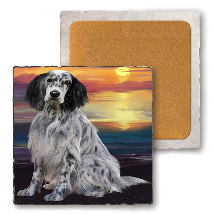 Sunset English Setter Dog Set of 4 Natural Stone Marble Tile Coasters MCST52153