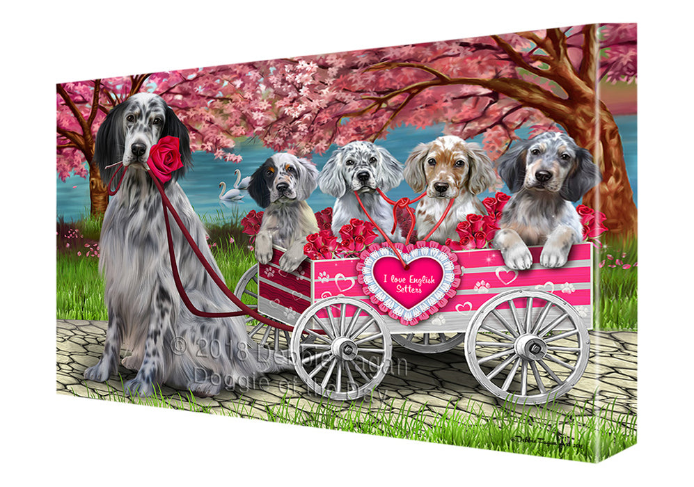 I Love English Setter Dogs in a Cart Canvas Print Wall Art Décor CVS136484