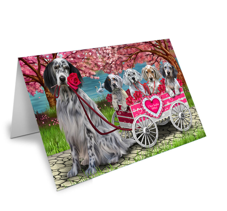 I Love English Setter Dogs in a Cart Handmade Artwork Assorted Pets Greeting Cards and Note Cards with Envelopes for All Occasions and Holiday Seasons GCD76862