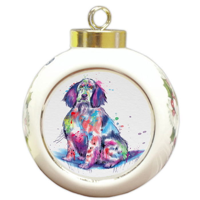 Watercolor English Setter Dog Round Ball Christmas Ornament RBPOR58321