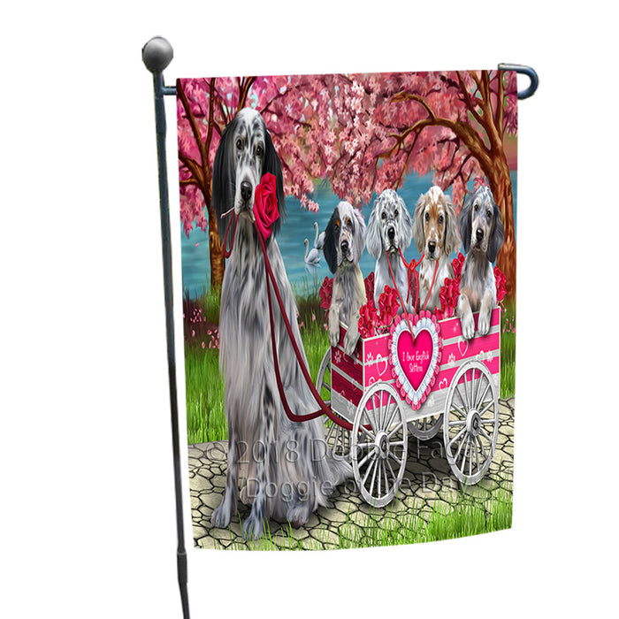 I Love English Setter Dogs in a Cart Garden Flag GFLG65084