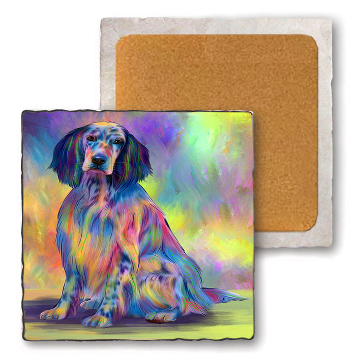 Paradise Wave English Setter Dog Set of 4 Natural Stone Marble Tile Coasters MCST51707