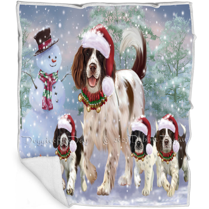 Christmas Running Family Dogs English Springer Spaniels Dog Blanket BLNKT105330