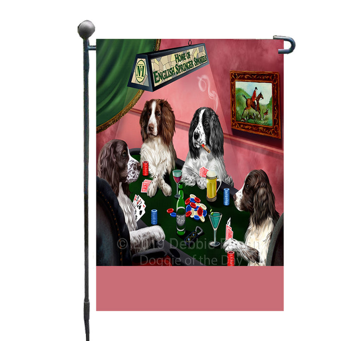 Personalized Home of English Springer Spaniel Dogs Four Dogs Playing Poker Custom Garden Flags GFLG-DOTD-A60266