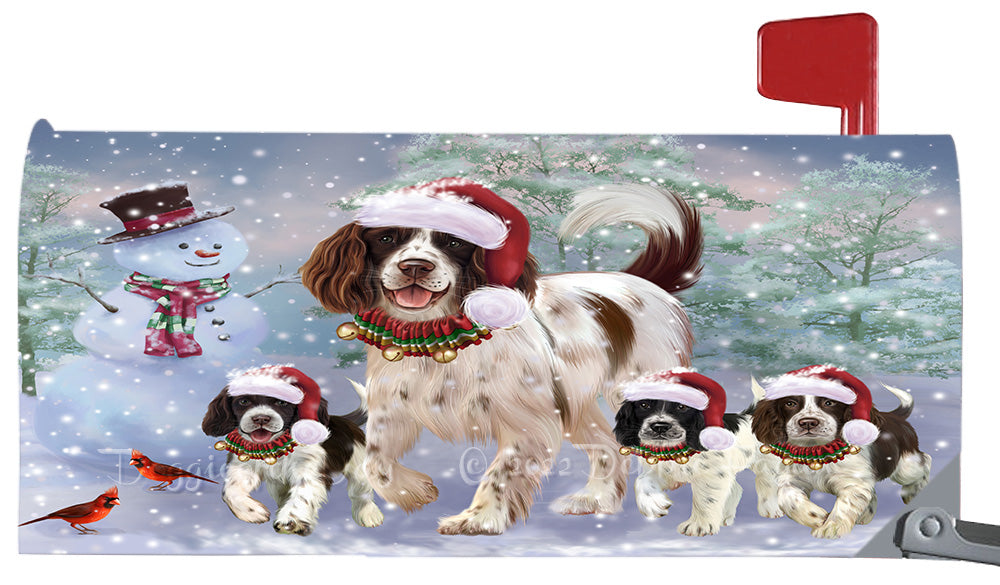Christmas Running Family English Springer Spaniel Dogs Magnetic Mailbox Cover Both Sides Pet Theme Printed Decorative Letter Box Wrap Case Postbox Thick Magnetic Vinyl Material