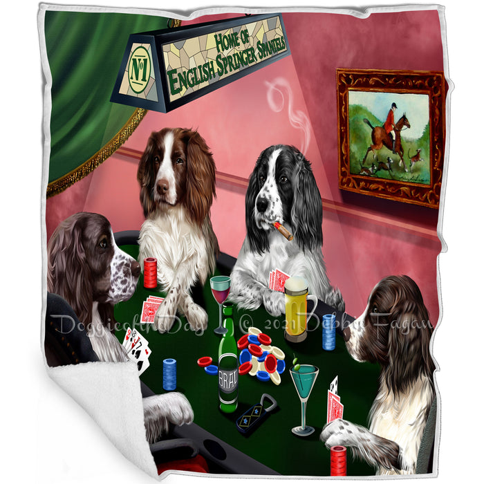 Home of English Springer Spaniels 4 Dogs Playing Poker Blanket