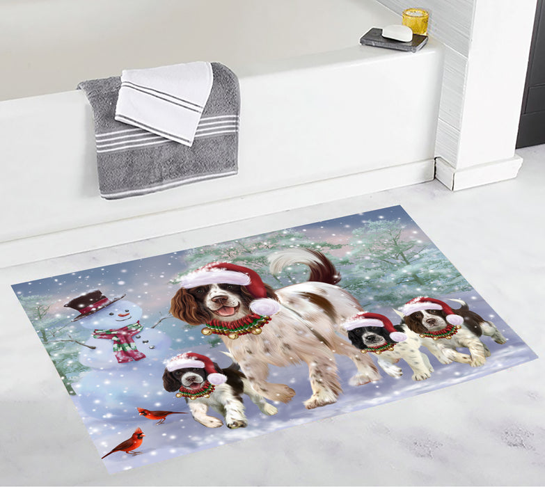Christmas Running Fammily English Springer Spaniel Dogs Bath Mat