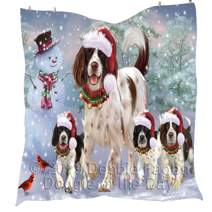 Christmas Running Fammily English Springer Spaniel Dogs Quilt