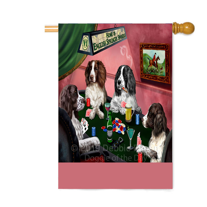 Personalized Home of English Springer Spaniel Dogs Four Dogs Playing Poker Custom House Flag FLG-DOTD-A60322