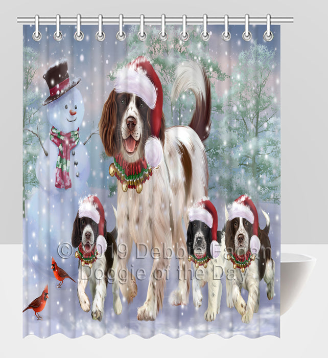 Christmas Running Fammily English Springer Spaniel Dogs Shower Curtain