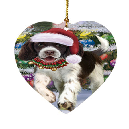Trotting in the Snow English Springer Spaniel Dog Heart Christmas Ornament HPOR54701