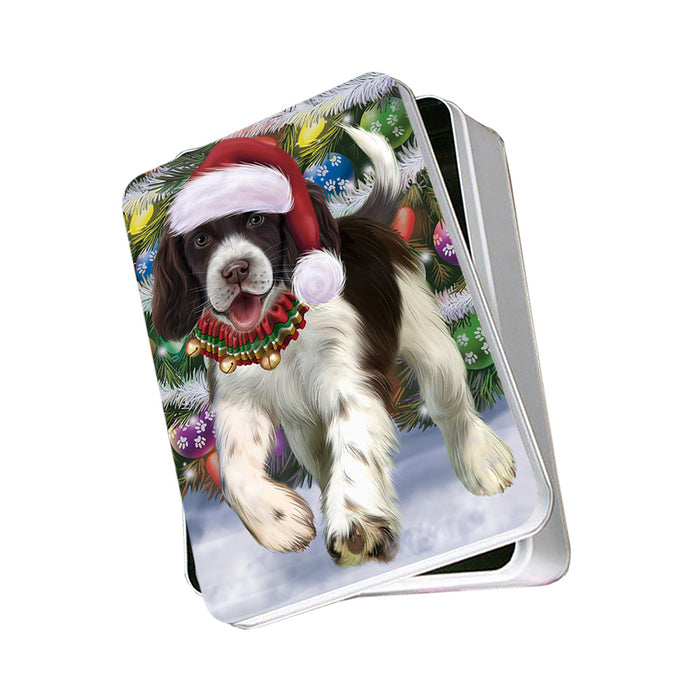 Trotting in the Snow English Springer Spaniel Dog Photo Storage Tin PITN54516