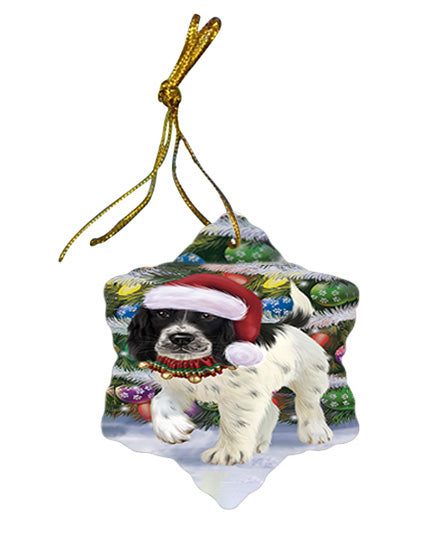 Trotting in the Snow English Springer Spaniel Dog Star Porcelain Ornament SPOR54693