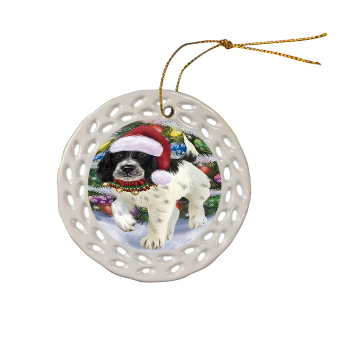 Trotting in the Snow English Springer Spaniel Dog Ceramic Doily Ornament DPOR54702
