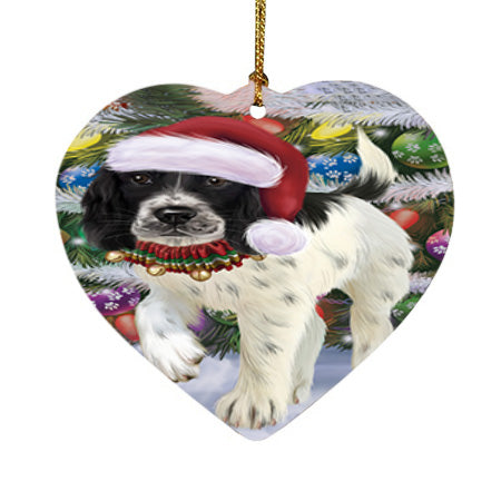 Trotting in the Snow English Springer Spaniel Dog Heart Christmas Ornament HPOR54702