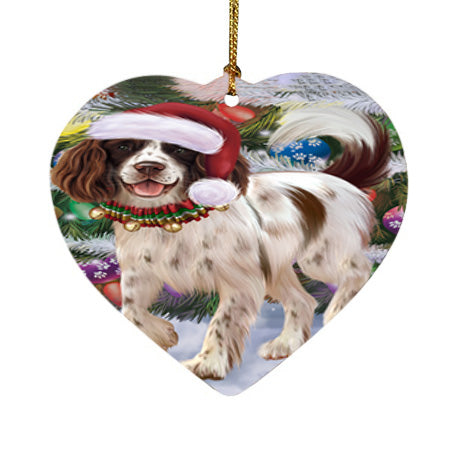 Trotting in the Snow English Springer Spaniel Dog Heart Christmas Ornament HPOR54703