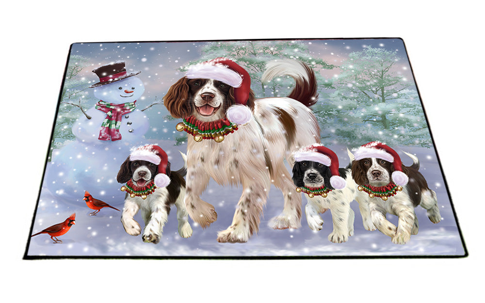 Christmas Running Family Dogs English Springer Spaniels Dog Floormat FLMS54535