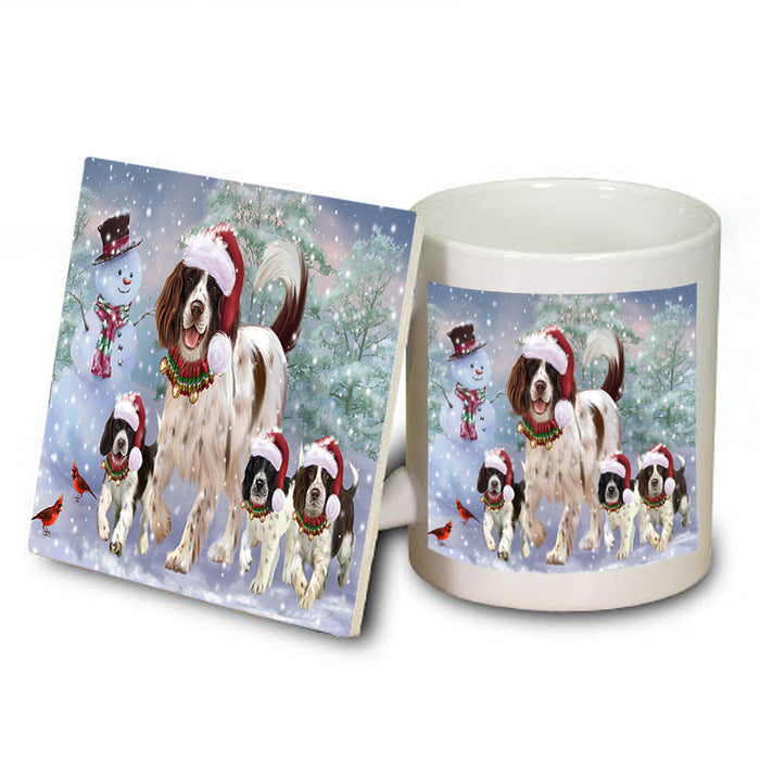 Christmas Running Family Dogs English Springer Spaniels Dog Mug and Coaster Set MUC54213