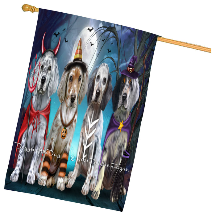 Halloween Trick or Treat English Setter Dogs House Flag Outdoor Decorative Double Sided Pet Portrait Weather Resistant Premium Quality Animal Printed Home Decorative Flags 100% Polyester