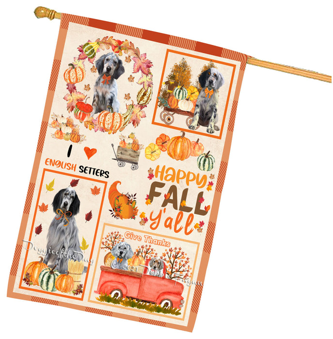 Happy Fall Y'all Pumpkin English Setter Dogs House Flag Outdoor Decorative Double Sided Pet Portrait Weather Resistant Premium Quality Animal Printed Home Decorative Flags 100% Polyester