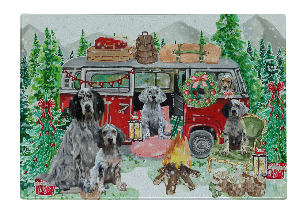 Christmas Time Camping with English Setter Dogs Cutting Board - For Kitchen - Scratch & Stain Resistant - Designed To Stay In Place - Easy To Clean By Hand - Perfect for Chopping Meats, Vegetables