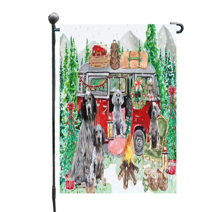 Christmas Time Camping with English Setter Dogs Garden Flags- Outdoor Double Sided Garden Yard Porch Lawn Spring Decorative Vertical Home Flags 12 1/2"w x 18"h