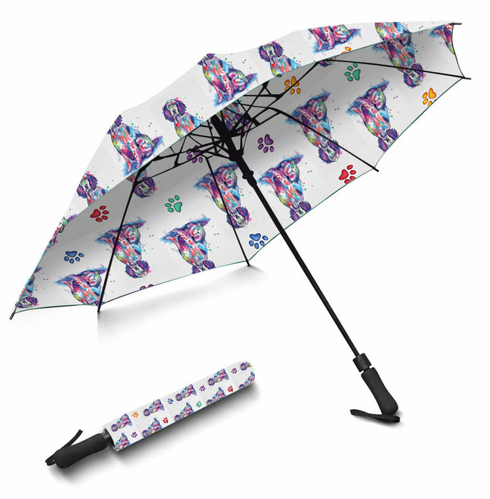 Watercolor Mini English Setter DogsSemi-Automatic Foldable Umbrella