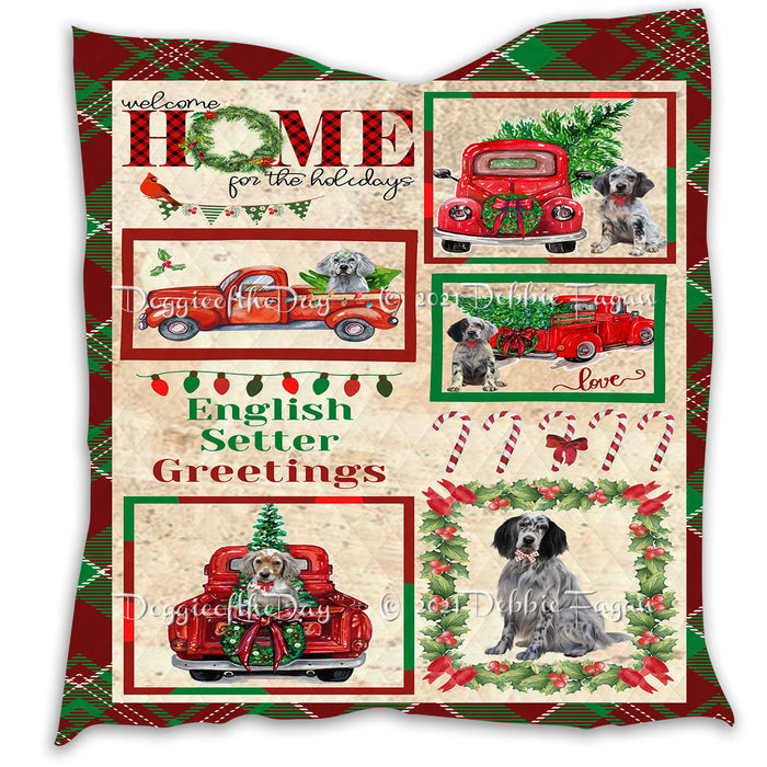 Welcome Home for Christmas Holidays English Setter Dogs Quilt Bed Coverlet Bedspread - Pets Comforter Unique One-side Animal Printing - Soft Lightweight Durable Washable Polyester Quilt