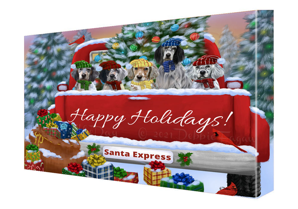 Christmas Red Truck Travlin Home for the Holidays English Setter Dogs Canvas Wall Art - Premium Quality Ready to Hang Room Decor Wall Art Canvas - Unique Animal Printed Digital Painting for Decoration