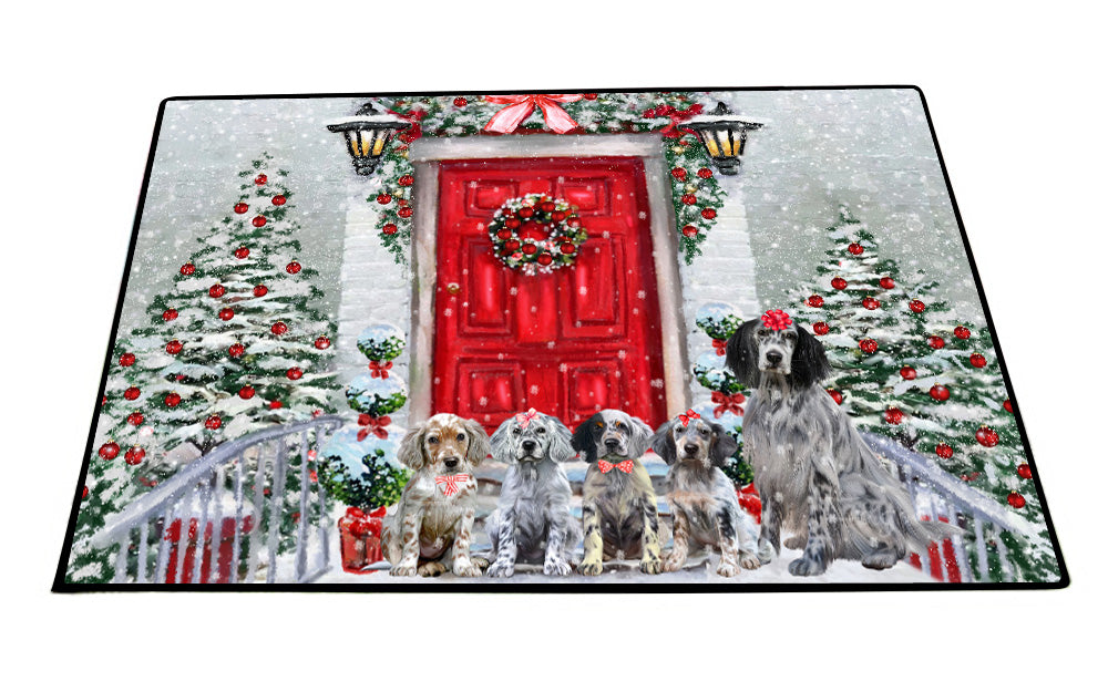 Christmas Holiday Welcome English Setter Dogs Floor Mat- Anti-Slip Pet Door Mat Indoor Outdoor Front Rug Mats for Home Outside Entrance Pets Portrait Unique Rug Washable Premium Quality Mat