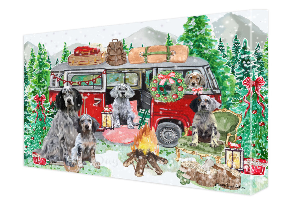 Christmas Time Camping with English Setter Dogs Canvas Wall Art - Premium Quality Ready to Hang Room Decor Wall Art Canvas - Unique Animal Printed Digital Painting for Decoration