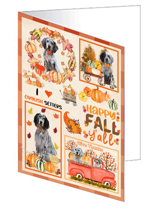 Happy Fall Y'all Pumpkin English Setter Dogs Handmade Artwork Assorted Pets Greeting Cards and Note Cards with Envelopes for All Occasions and Holiday Seasons GCD77000