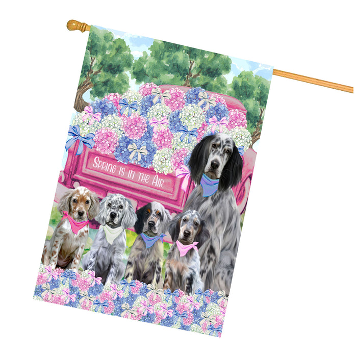 English Setter Dogs House Flag: Explore a Variety of Personalized Designs, Double-Sided, Weather Resistant, Custom, Home Outside Yard Decor for Dog and Pet Lovers