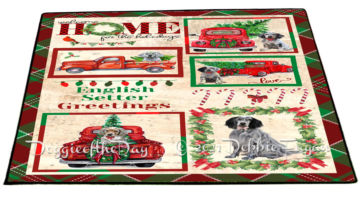 Welcome Home for Christmas Holidays English Setter Dogs Indoor/Outdoor Welcome Floormat - Premium Quality Washable Anti-Slip Doormat Rug FLMS57766