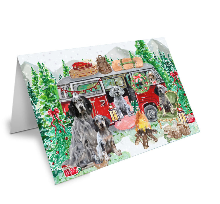 Christmas Time Camping with English Setter Dogs Handmade Artwork Assorted Pets Greeting Cards and Note Cards with Envelopes for All Occasions and Holiday Seasons
