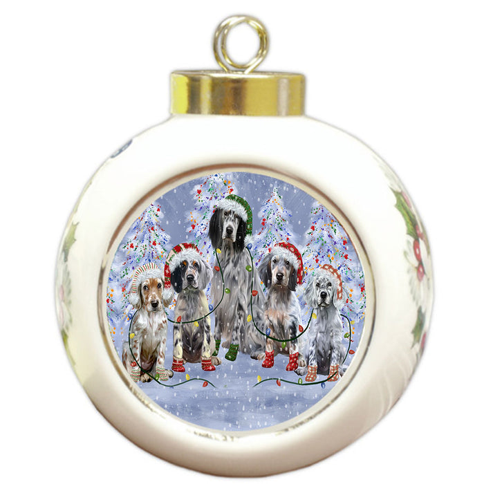 Christmas Lights and English Setter Dogs Round Ball Christmas Ornament Pet Decorative Hanging Ornaments for Christmas X-mas Tree Decorations - 3" Round Ceramic Ornament