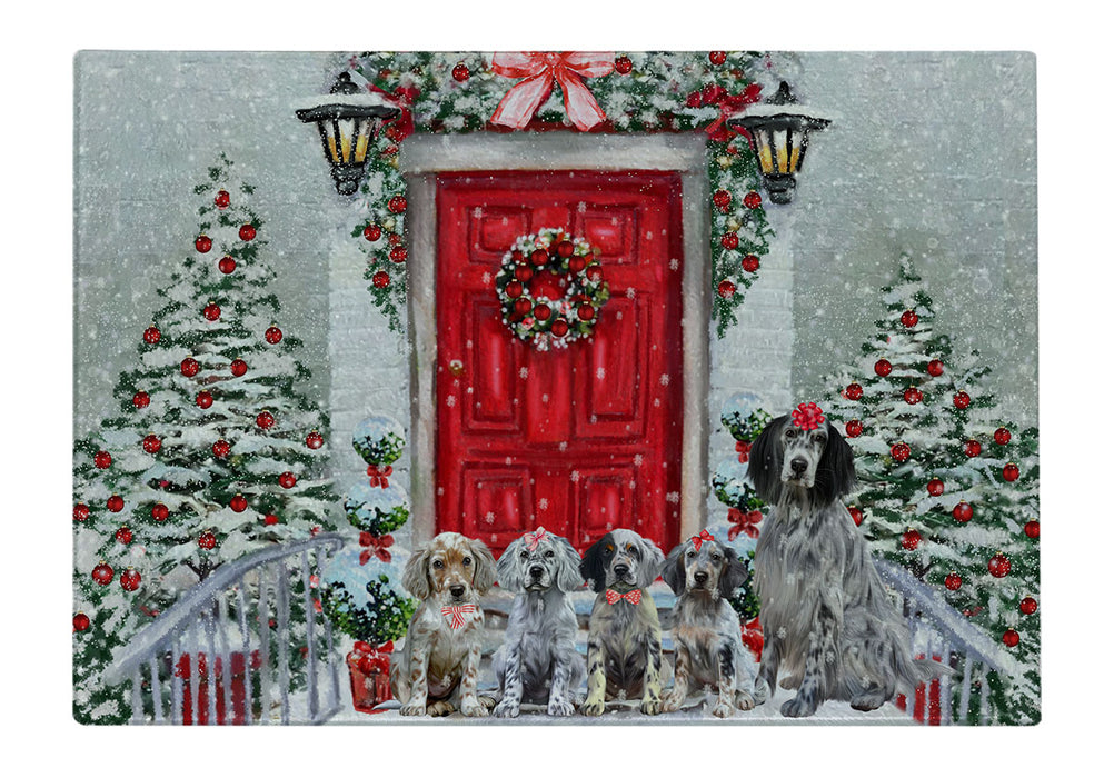 Christmas Holiday Welcome English Setter Dogs Cutting Board - For Kitchen - Scratch & Stain Resistant - Designed To Stay In Place - Easy To Clean By Hand - Perfect for Chopping Meats, Vegetables