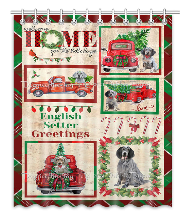 Welcome Home for Christmas Holidays English Setter Dogs Shower Curtain Bathroom Accessories Decor Bath Tub Screens