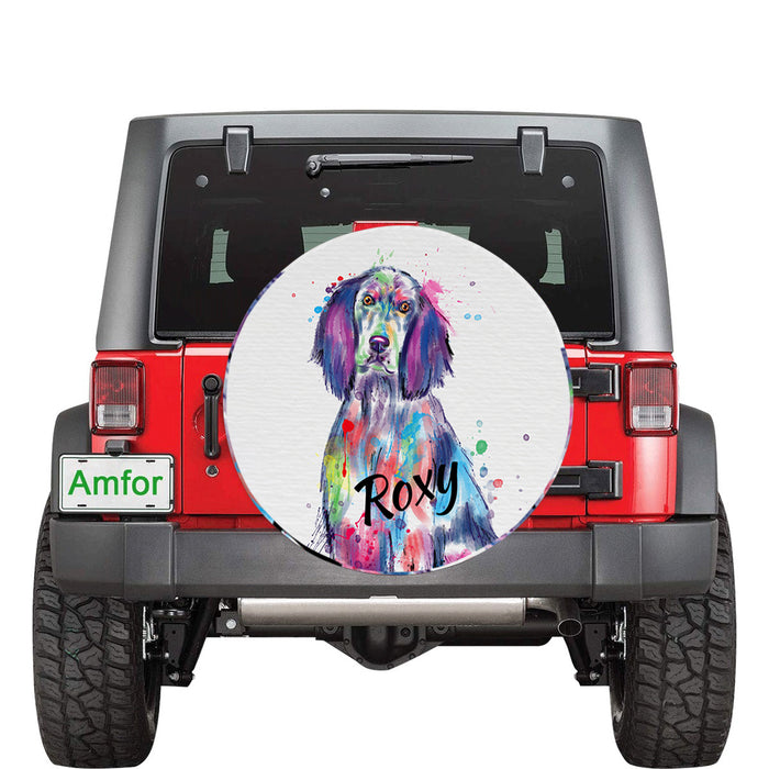 Custom Pet Name Personalized Watercolor English Setter Dog Car Tire Cover