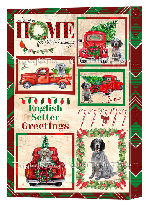 Welcome Home for Christmas Holidays English Setter Dogs Canvas Wall Art Decor - Premium Quality Canvas Wall Art for Living Room Bedroom Home Office Decor Ready to Hang CVS149525