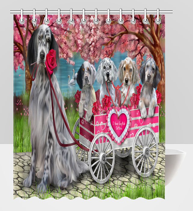 I Love English Setter Dogs in a Cart Shower Curtain