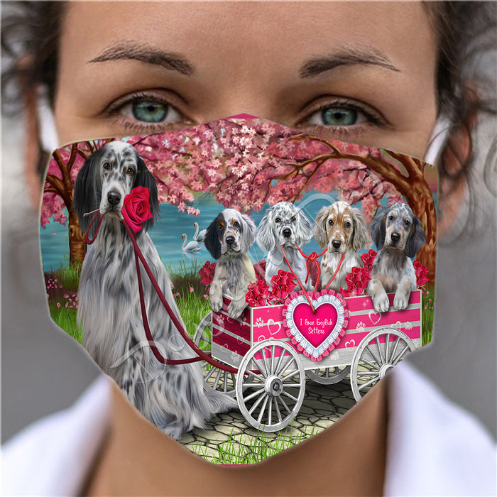 I Love English Setter Dogs in a Cart Face Mask FM48144