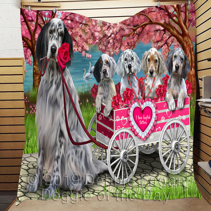 I Love English Setter Dogs in a Cart Quilt
