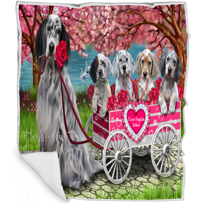 I Love English Setter Dogs in a Cart Blanket BLNKT142854