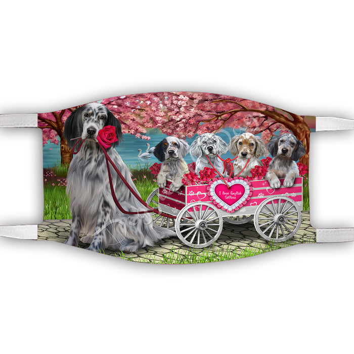I Love English Setter Dogs in a Cart Face Mask FM48144